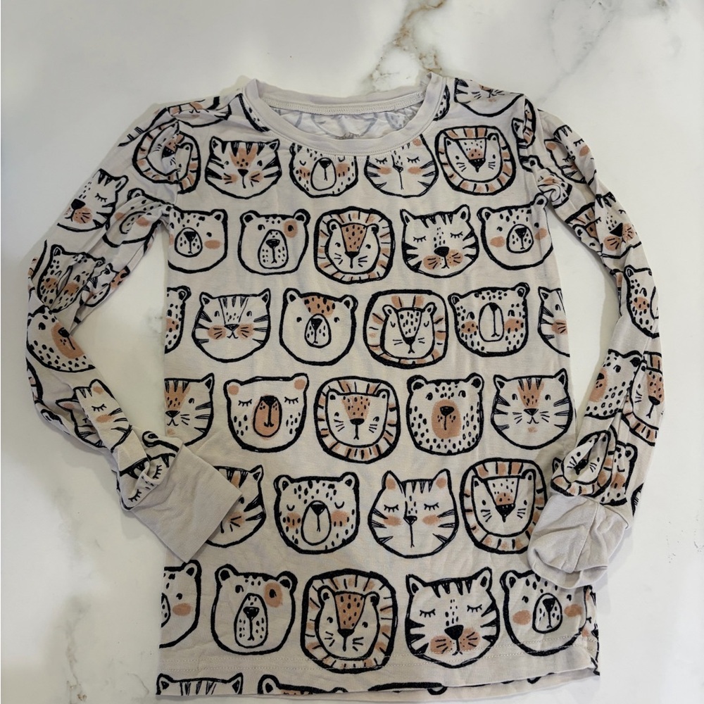 Little Sleepies Cream Long-Sleeve Tee with Animal Faces